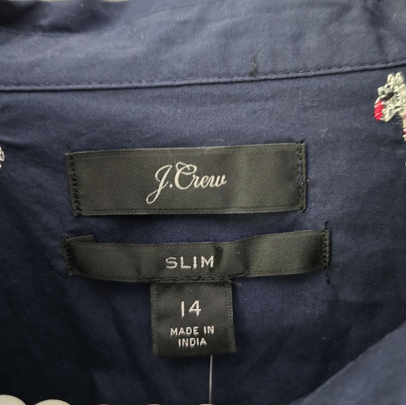 NWT J.crew Navy Blue Perfect Shirt with Embroidered Scottie Dogs Slim Fit 14 - Picture 9 of 10